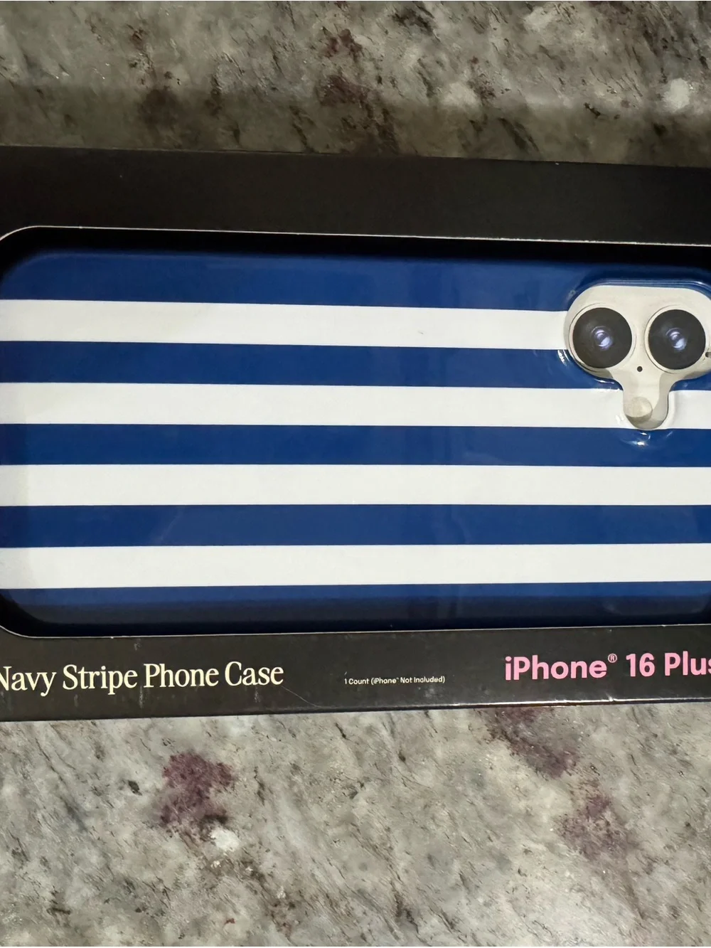 NEW HELLO LUX Glossy Navy Stripe Phone Case for iPhone 16 Plus